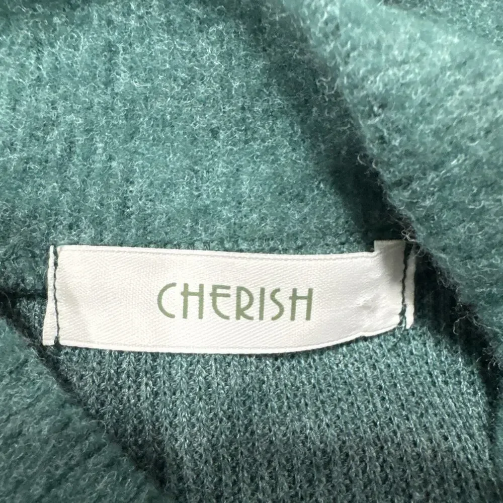 Cherish Knit Sweatshirt Top Long Ballon Sleeve Pullover Womens Size S Green